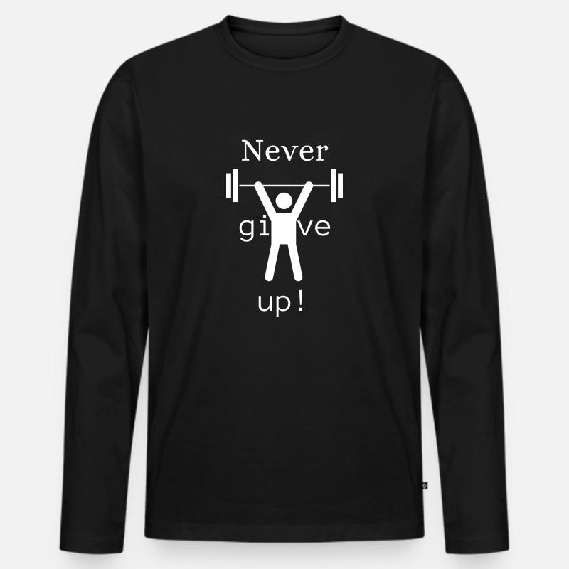Never give up - Männer Premium Bio Langarmshirt - Schwarz