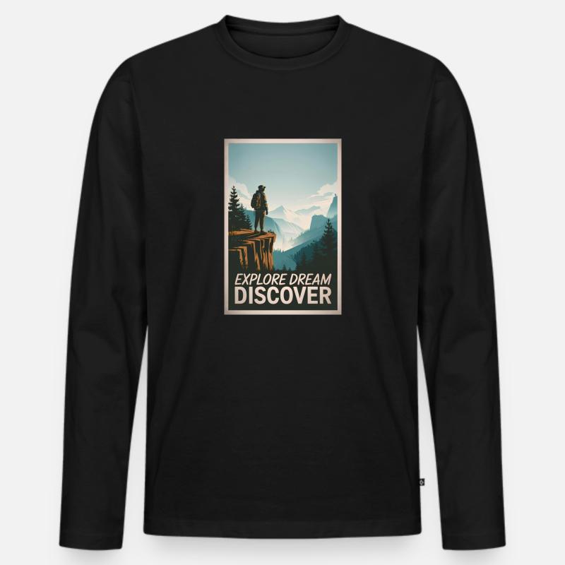 Explore Dream Explore - Männer Premium Bio Langarmshirt - Schwarz