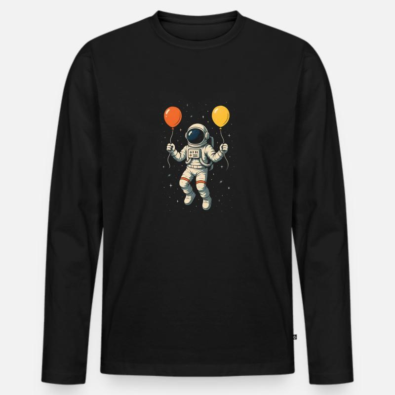 Astronaut mit bunten Luftballons - Männer Premium Bio Langarmshirt - Schwarz
