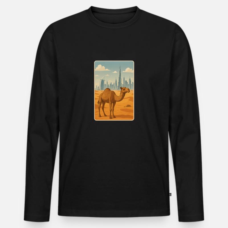Kamel in Dubai - Männer Premium Bio Langarmshirt - Schwarz