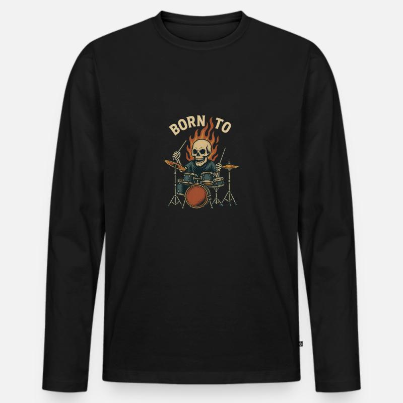 Born To Drum - Männer Premium Bio Langarmshirt - Schwarz