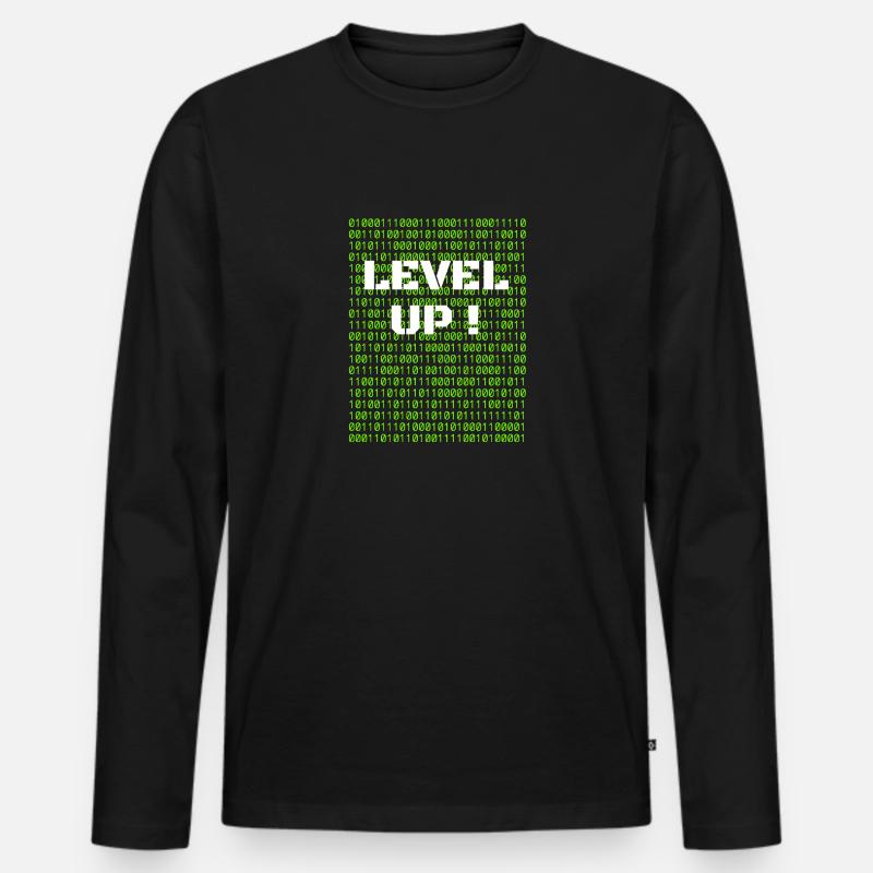 Level up und Binärcode - Männer Premium Bio Langarmshirt - Schwarz