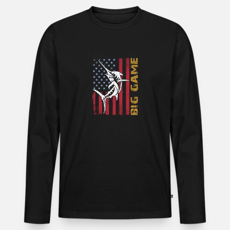 Springender Marlin mit US Flagge Hochseefischen - Männer Premium Bio Langarmshirt - Schwarz