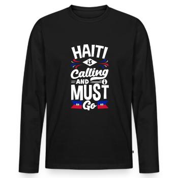 Haïti appelle haïtien Haïti Drapeau - T-shirt manches longues Premium bio Homme - noir - Devant - Nico (187cm)