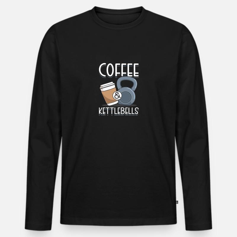 Coffee & Kettlebells - Männer Premium Bio Langarmshirt - Schwarz