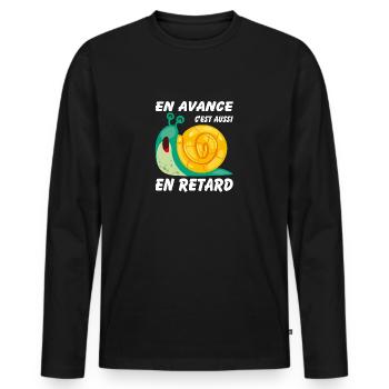 En avance c'est aussi en retard - T-shirt manches longues Premium bio Homme - noir - Devant - Nico (187cm)
