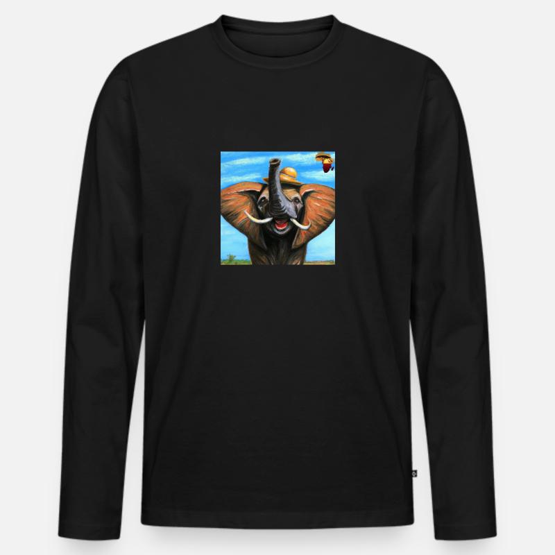 Elefant als Ölgemälde - Männer Premium Bio Langarmshirt - Schwarz