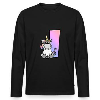 Einhorn Buchstabe I - Männer Premium Bio Langarmshirt - Schwarz - Vorne - Nico (187cm)