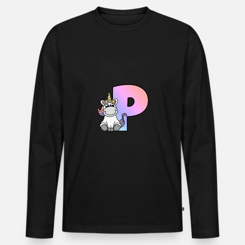 Einhorn Buchstabe P - Männer Premium Bio Langarmshirt - Schwarz