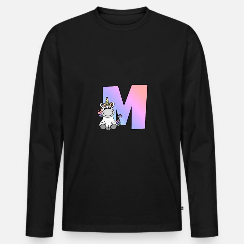 Einhorn Buchstabe M - Männer Premium Bio Langarmshirt - Schwarz