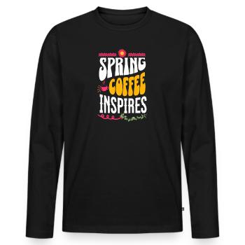 Le café printanier inspire - T-shirt manches longues Premium bio Homme - noir - Devant - Nico (187cm)