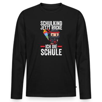 Schulkind Ninja Schulbeginn Geschenk - Männer Premium Bio Langarmshirt - Schwarz - Vorne - Nico (187cm)