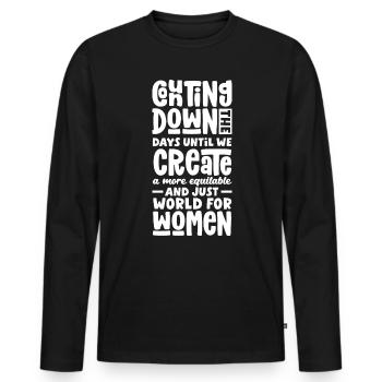 We create a more equitable and just world for - Men's Premium Organic Long Sleeve Shirt - black - Front - Nico (187cm)