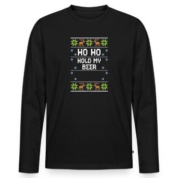 Ho Ho Hold My Beer - T-shirt manches longues Premium bio Homme - noir - Devant - Nico (187cm)