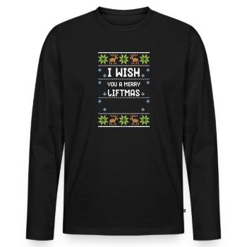 I Wish You A Merry Liftmas - Men's Premium Organic Long Sleeve Shirt - black - Front - Nico (187cm)