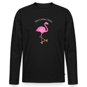 This Is How I Roll Flamingo Skateboard Skater - Männer Premium Bio Langarmshirt - Schwarz - Vorne - Nico (187cm)