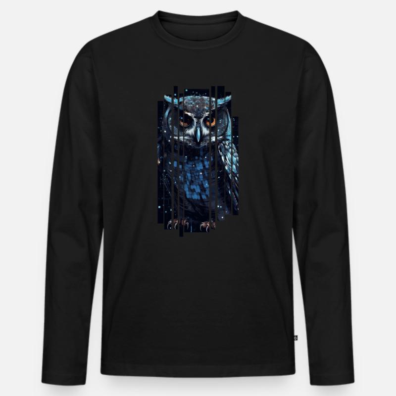 Süße Cyber-Eule - Männer Premium Bio Langarmshirt - Schwarz