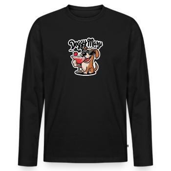 Cartoon Dog Holding Drink - Men's Premium Organic Long Sleeve Shirt - black - Front - Nico (187cm)