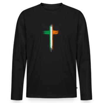 Ireland Flag Vintage Irish Flag Dublin - Men's Premium Organic Long Sleeve Shirt - black - Front - Nico (187cm)