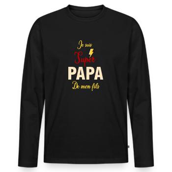 Je suis super papa de mon fils - T-shirt manches longues Premium bio Homme - noir - Devant - Nico (187cm)