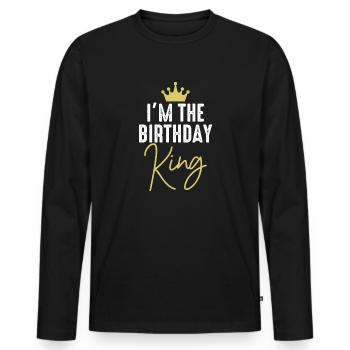 Roi d’anniversaire - T-shirt manches longues Premium bio Homme - noir - Devant - Nico (187cm)