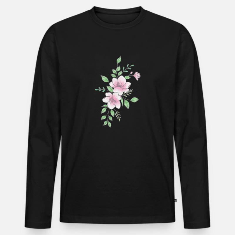Weiße rosa Blume - Männer Premium Bio Langarmshirt - Schwarz