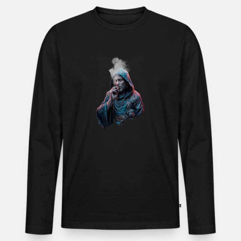 Mönch mit Zigarre - Männer Premium Bio Langarmshirt - Schwarz