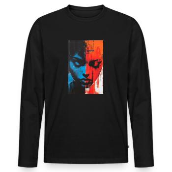 Abstract Woman Face in 2 Halves - Red Blue - Men's Premium Organic Long Sleeve Shirt - black - Front - Nico (187cm)
