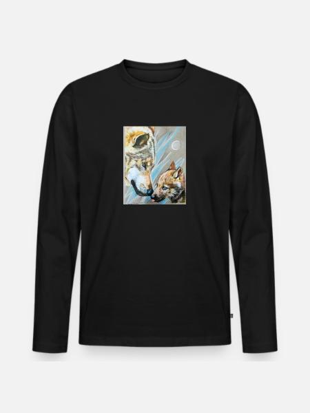 Wolfmama und Wolfjunges - Männer Premium Bio Langarmshirt - Schwarz