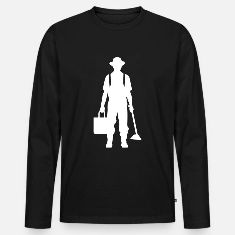 Farmer Bauer Silhouette - Männer Premium Bio Langarmshirt - Schwarz
