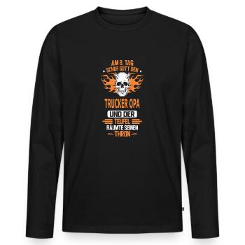 TRUCKER OPA - Männer Premium Bio Langarmshirt - Schwarz - Vorne - Nico (187cm)