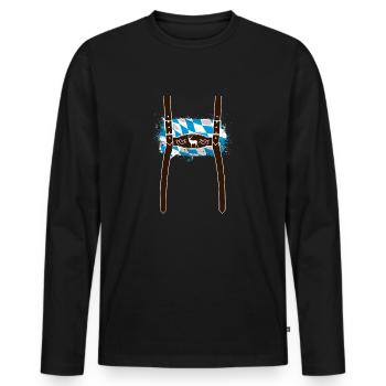 Lederhose & Bayern Flagge - Männer Premium Bio Langarmshirt - Schwarz - Vorne - Nico (187cm)