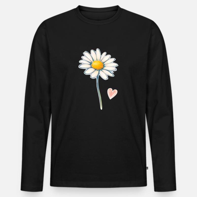 Gänseblümchen Margerite mit kleinem Herz - Männer Premium Bio Langarmshirt - Schwarz