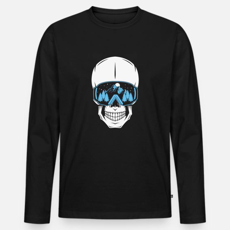 Schädel mit Skibrille - Männer Premium Bio Langarmshirt - Schwarz