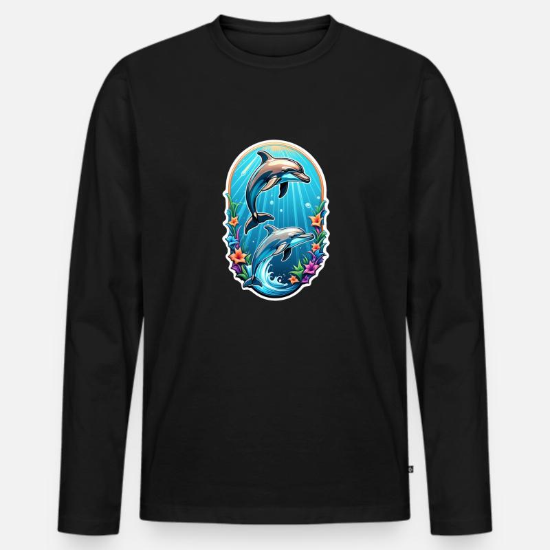Delfin & Ozean - Männer Premium Bio Langarmshirt - Schwarz