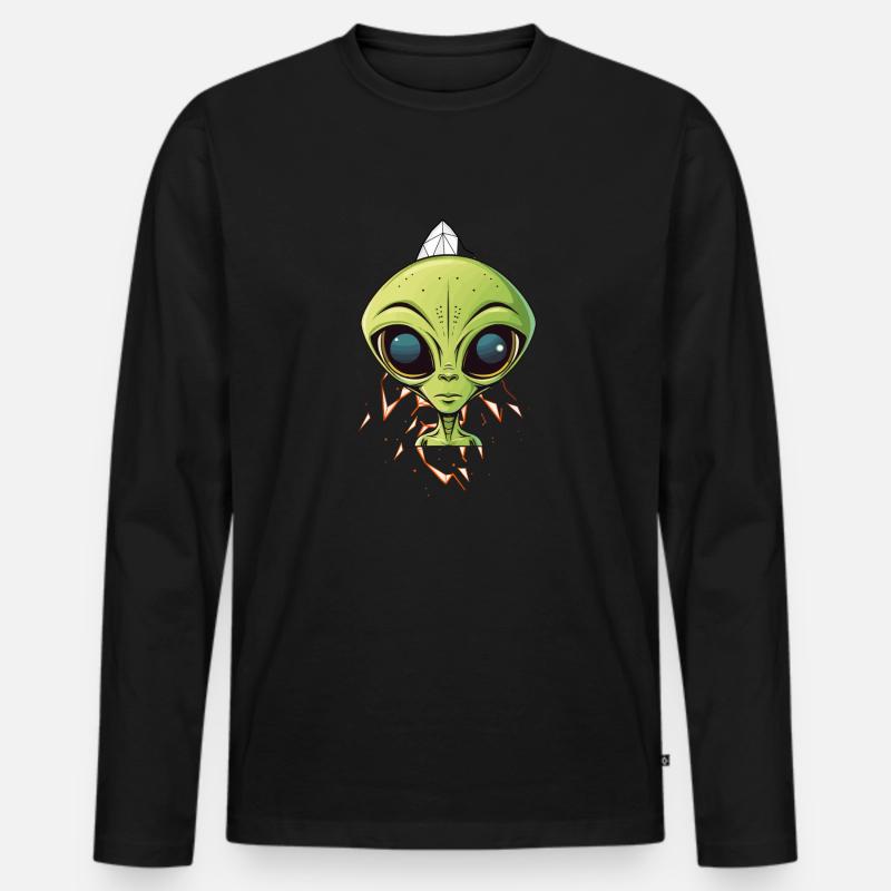 Alienkopf auf Raumschiff - Männer Premium Bio Langarmshirt - Schwarz