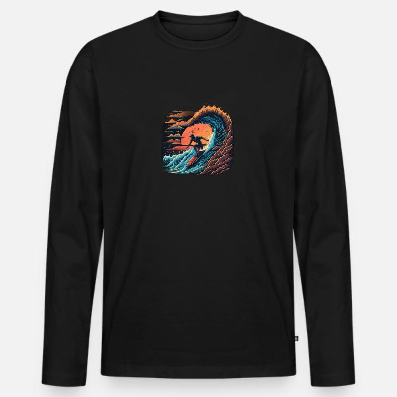 Palmen Strand Surfer Boy - Männer Premium Bio Langarmshirt - Schwarz