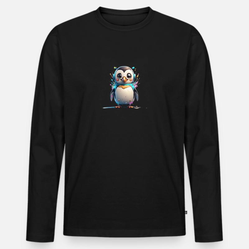 Roboter Pinguin - Männer Premium Bio Langarmshirt - Schwarz