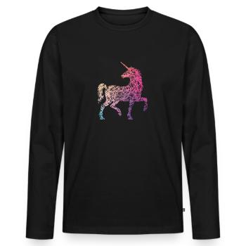 Süßes Einhorn Kritzelei Regenbogen Farben - Männer Premium Bio Langarmshirt - Schwarz - Vorne - Nico (187cm)