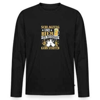Schlagzeug und Bier das Wochenende kann starten - Männer Premium Bio Langarmshirt - Schwarz - Vorne - Nico (187cm)
