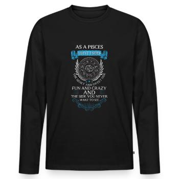 Superstition de la constellation de l’eau des Poissons - T-shirt manches longues Premium bio Homme - noir - Devant - Nico (187cm)