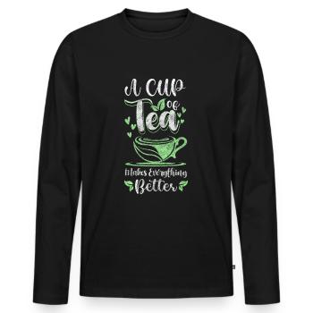 Tea Lover Recreation Herbal Teapot - Men's Premium Organic Long Sleeve Shirt - black - Front - Nico (187cm)