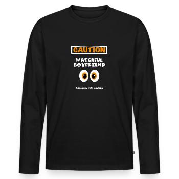 Vorsicht wachsamer Freund, nicht anfassen - Männer Premium Bio Langarmshirt - Schwarz - Vorne - Nico (187cm)