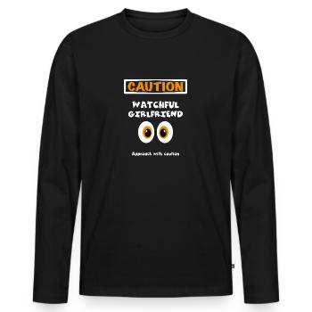 Vorsicht wachsame Freundin, nicht anfassen - Männer Premium Bio Langarmshirt - Schwarz - Vorne - Nico (187cm)