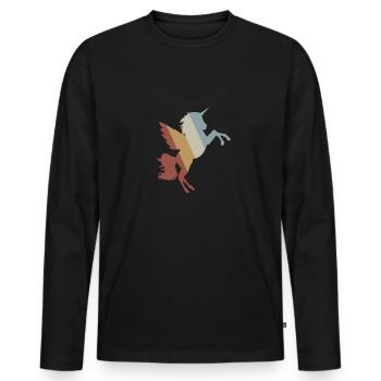 Einhorn Retro Style Vintage - Männer Premium Bio Langarmshirt - Schwarz - Vorne - Nico (187cm)