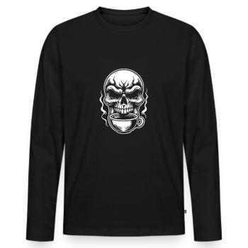 Skull mit Kaffeebecher Kaffee - Männer Premium Bio Langarmshirt - Schwarz - Vorne - Nico (187cm)