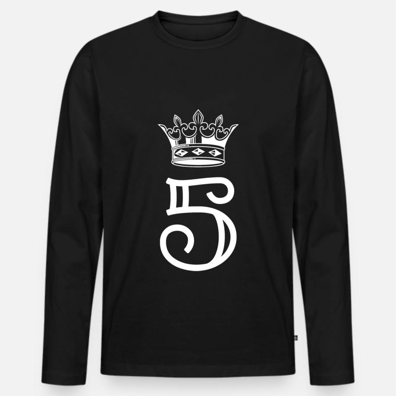 5 Zahl Krone - Männer Premium Bio Langarmshirt - Schwarz