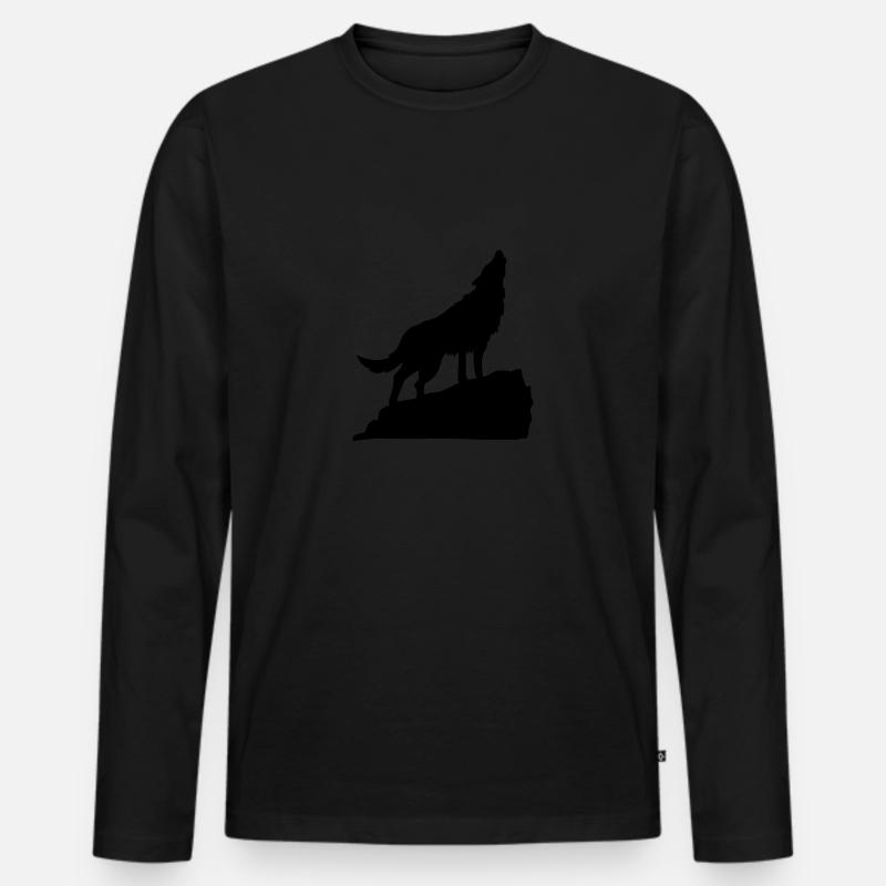 wolf - Männer Premium Bio Langarmshirt - Schwarz