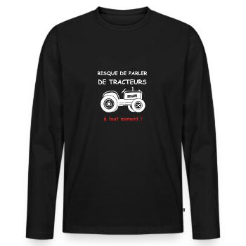 Risque de parler de tracteur - T-shirt manches longues Premium bio Homme - noir - Devant - Nico (187cm)