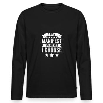 Drôle de manifestation positive Je peux manifester n’importe quoi - T-shirt manches longues Premium bio Homme - noir - Devant - Nico (187cm)